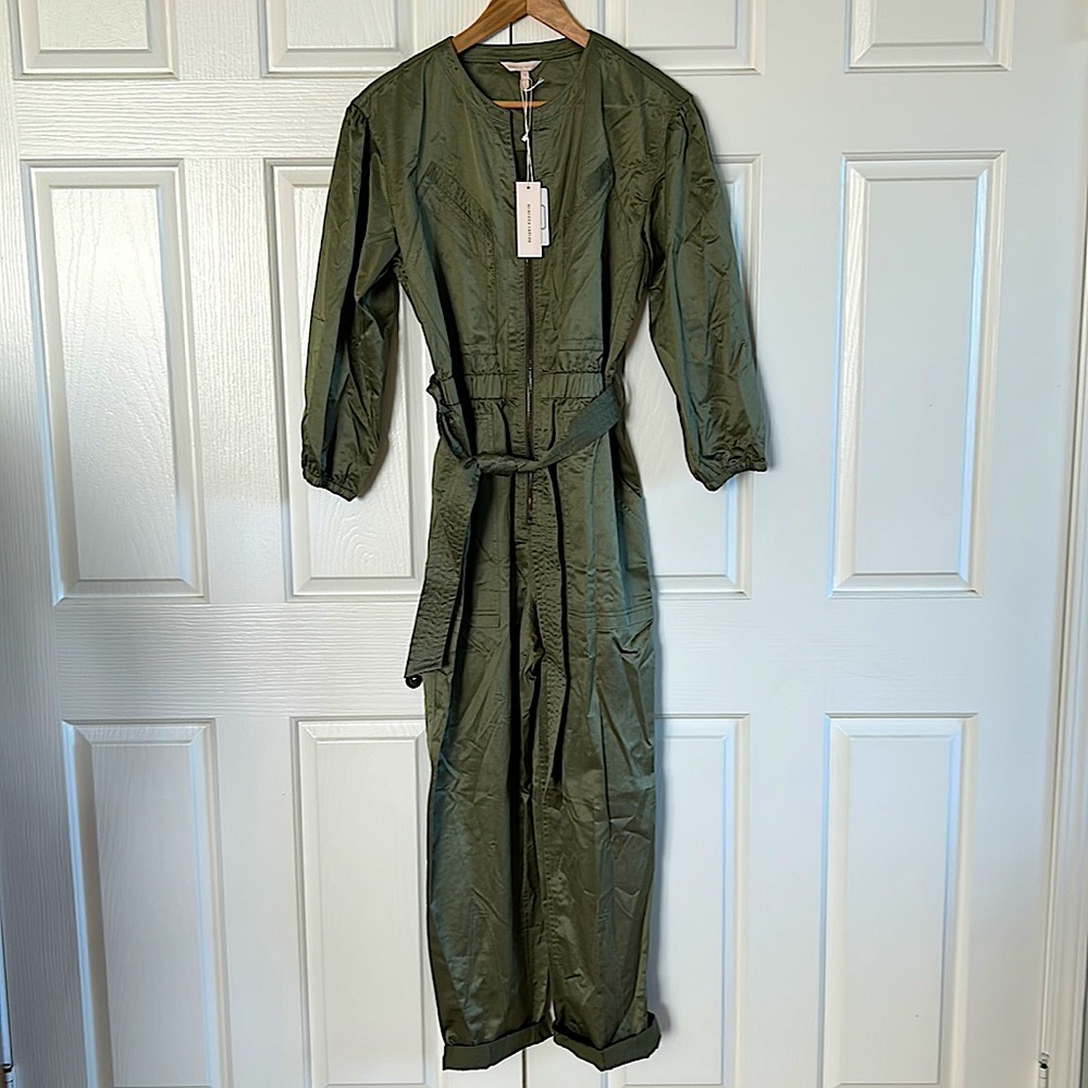 Rebecca Taylor Olive Green Long Sleeve Belted Jumpsuit **Size 8** 🔥🔥 - Picture 1 of 6